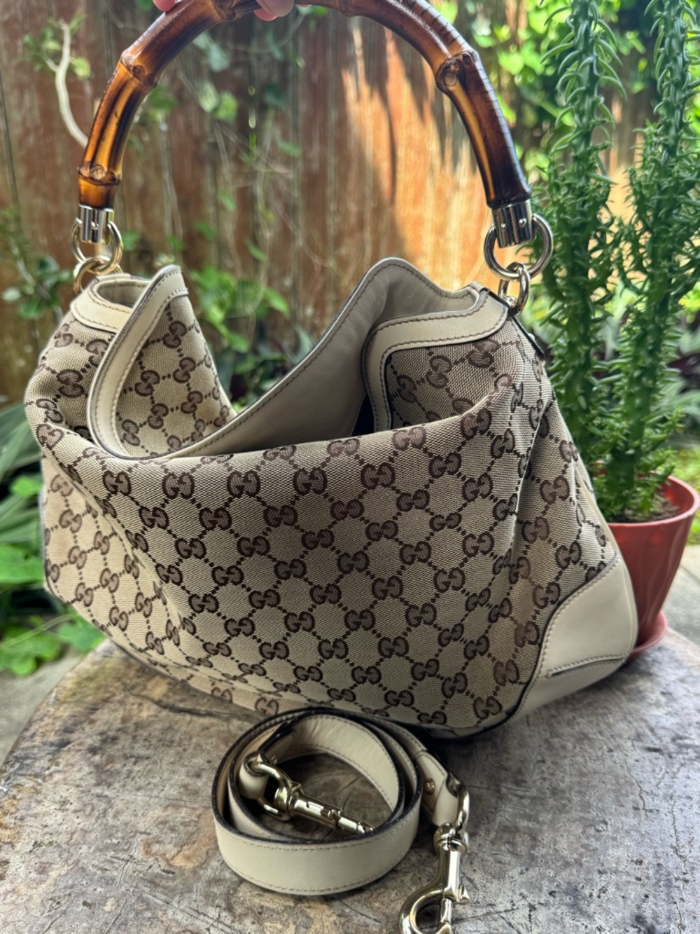 Gucci Beige GG Canvas Hobo with Bamboo Handle